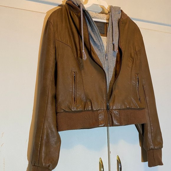 Ci Sono Jackets & Blazers - Ci Sono Hooded Cropped Faux Leather Jacket